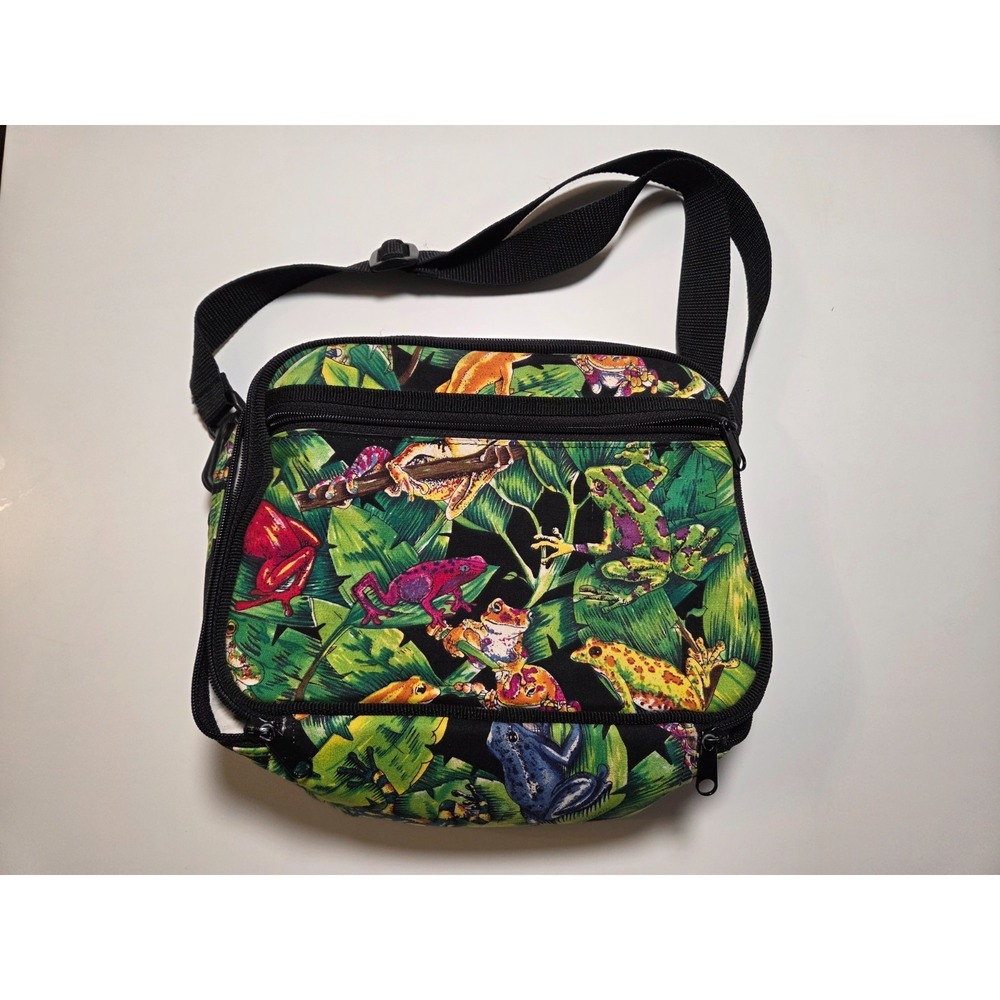 Insulated Tropical Frog Lunch Bag Reusable Crossbody Starps Zipper Mesh Pocket